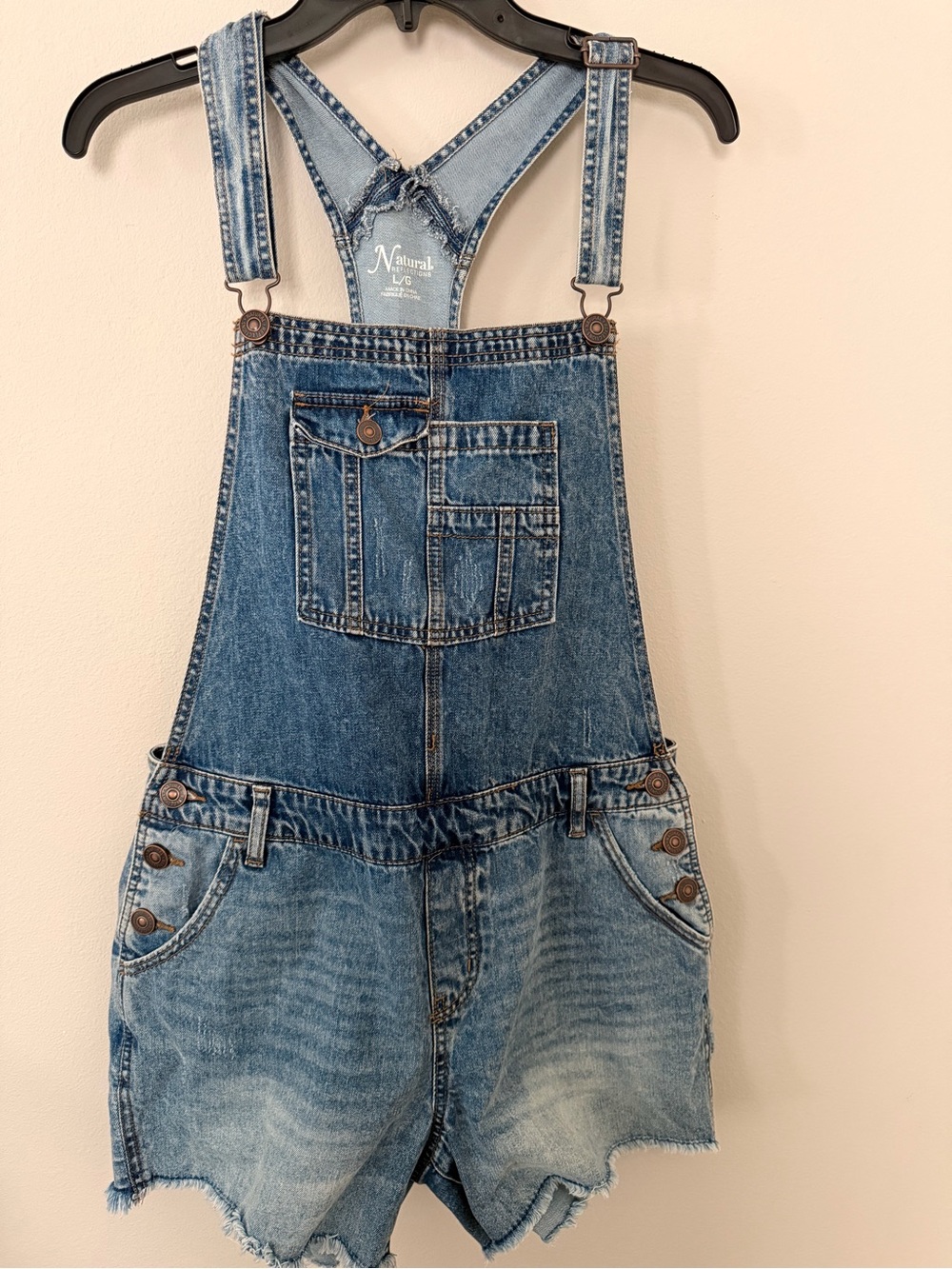 NATURAL LIFE Faded Light Blue Denim Short Overalls